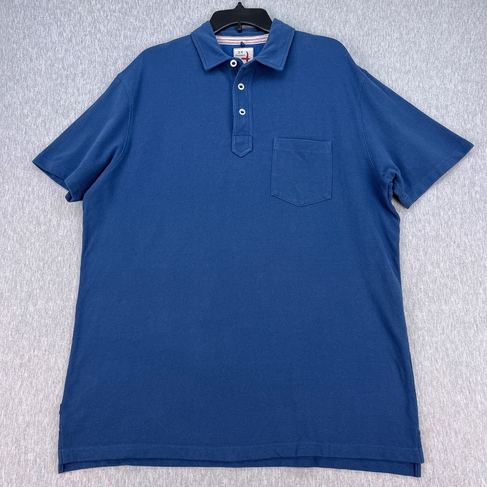 Relwen Pique Pocket Polo Shirt Mens 2XL Blue Cotton Heavyweight Short Sleeve